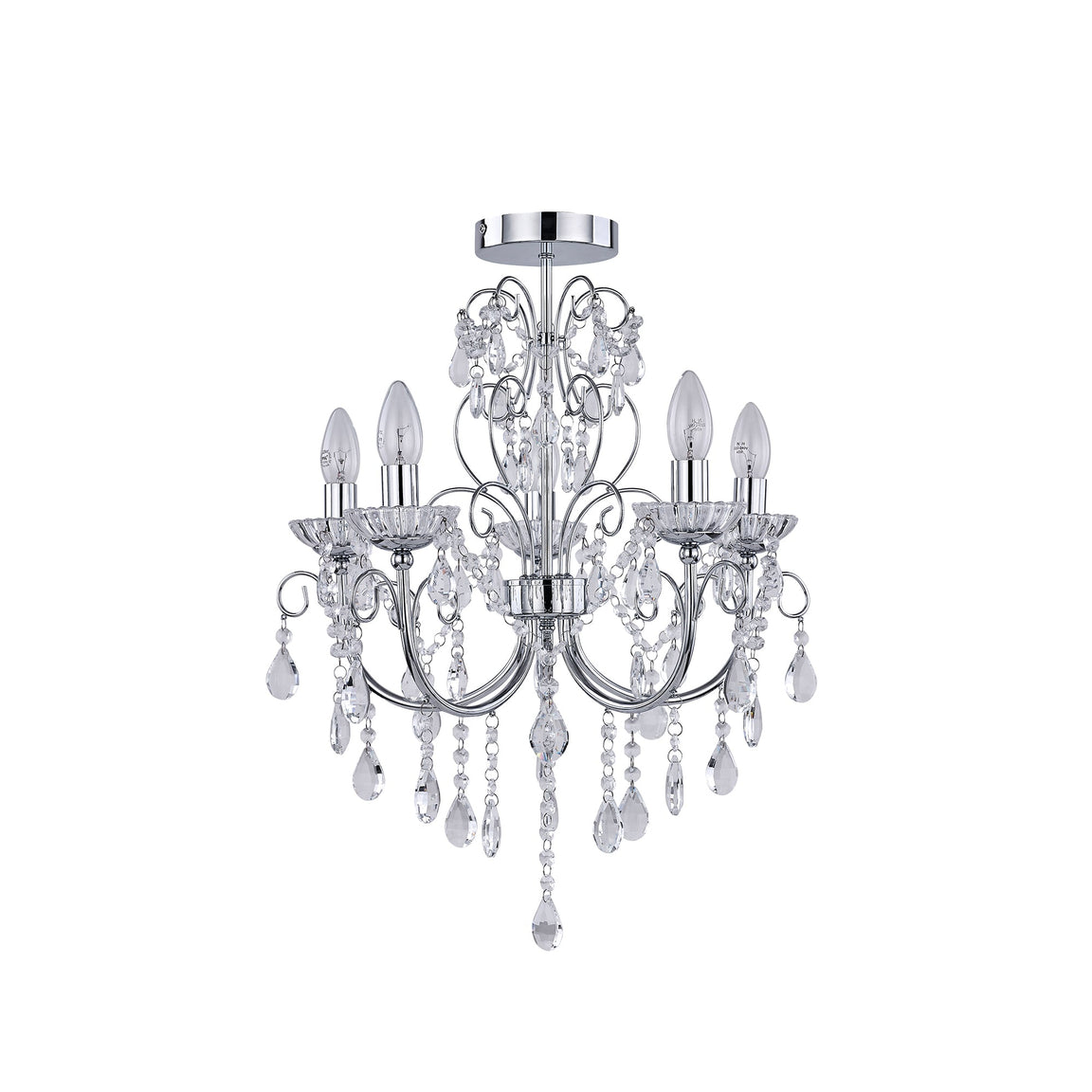 Renaissance 5 Light Chrome and Crystal Close to Ceiling Light