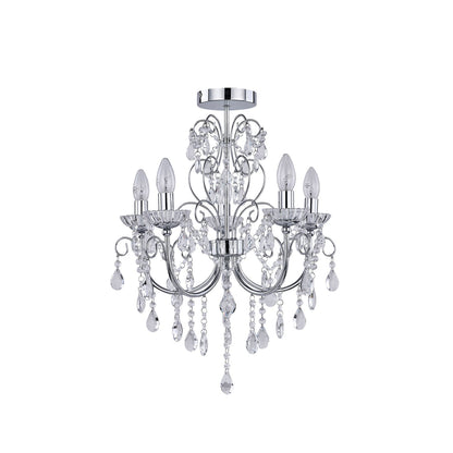 Renaissance 5 Light Chrome and Crystal Close to Ceiling Light