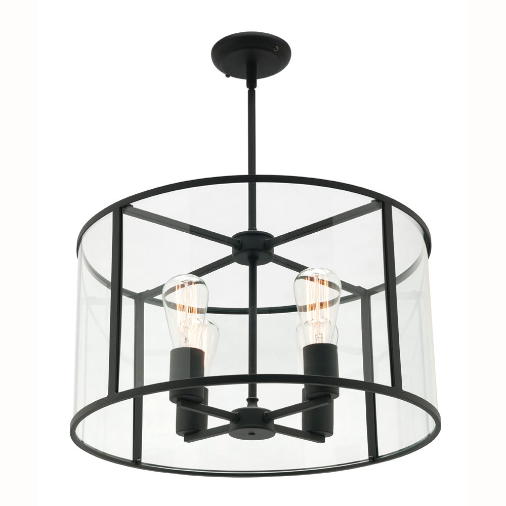 Liverpool 4 Light Matt Black and Glass Drum Pendant