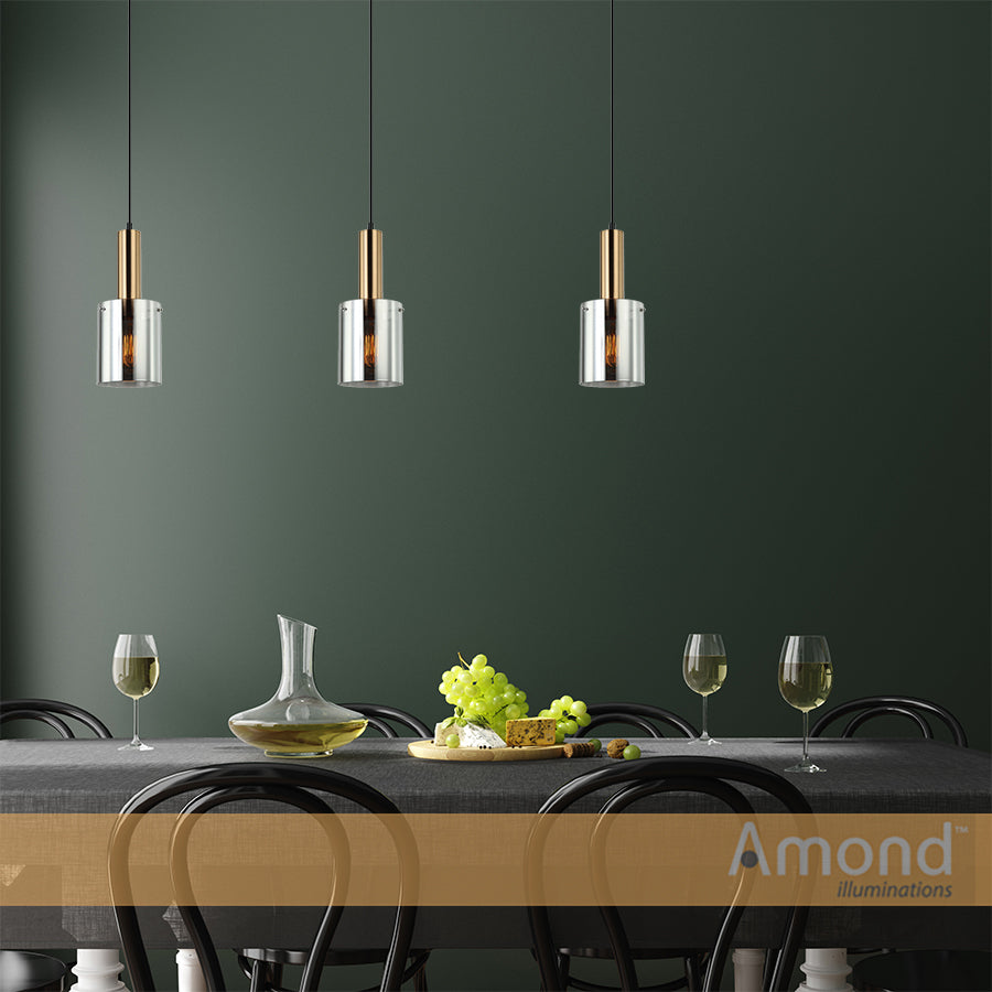 Rory Smoke Glass Cylinder and Bronze Pendant by Amond