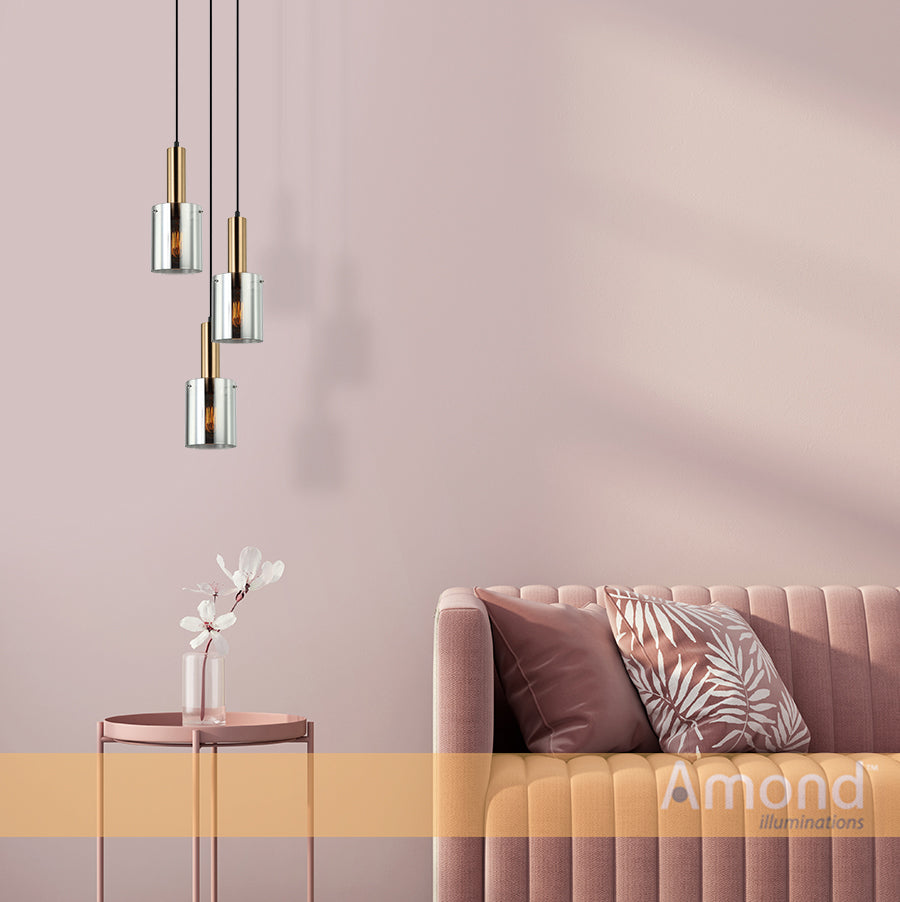 Rory Smoke Glass Cylinder and Bronze Pendant by Amond