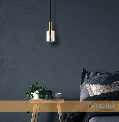 Rory Smoke Glass Cylinder and Bronze Pendant by Amond